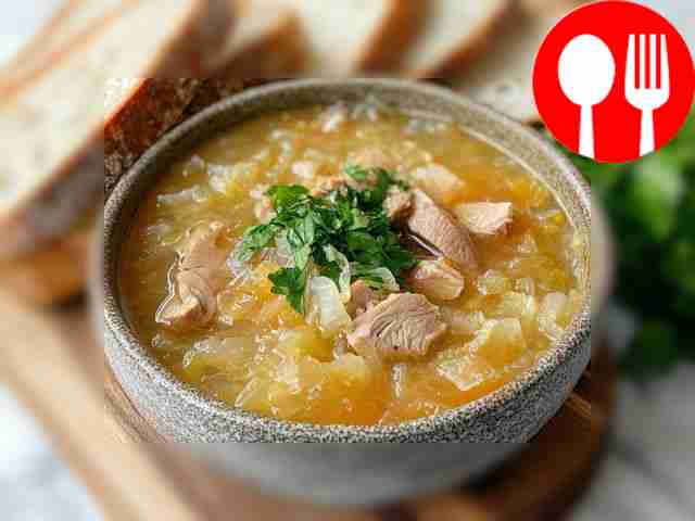 Appetizing soup with sauerkraut and chicken