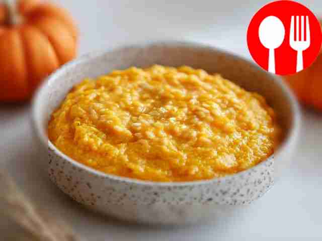 Fragrant rice and pumpkin porridge in a pot