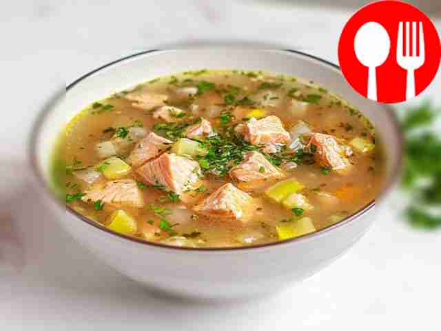 Fragrant soup with pink salmon from a jar