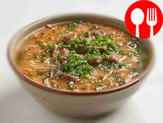 Delicious chicken heart soup with noodles