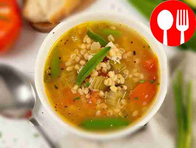 Delicious barley and tomato soup