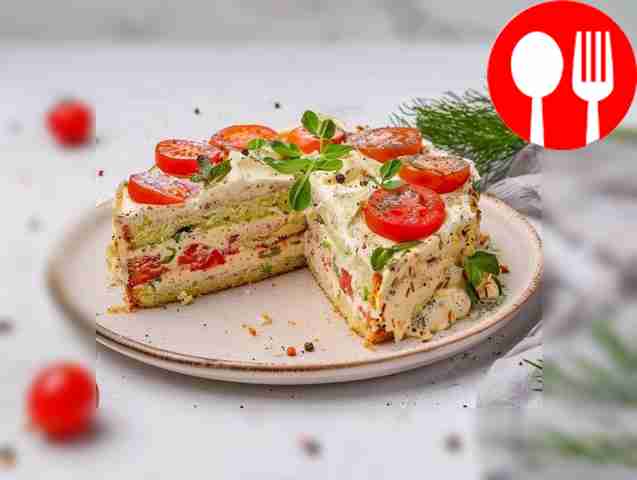 Закусочный кабачковый торт с помидорами и зеленью Snack zucchini cake with tomatoes and herbs