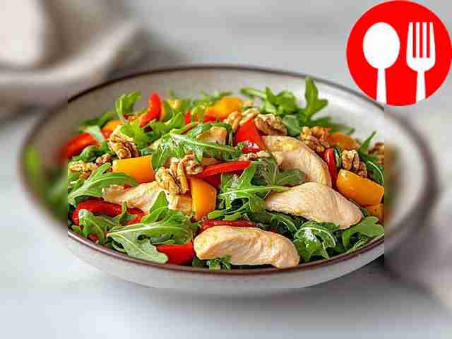 Tender salad with arugula and chicken