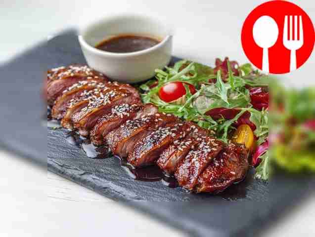 Grilled duck breast in teriyaki sauce