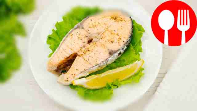 Salmon steak in a steamer