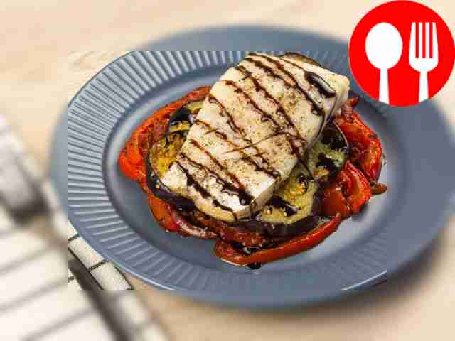 Baked pike perch with eggplants