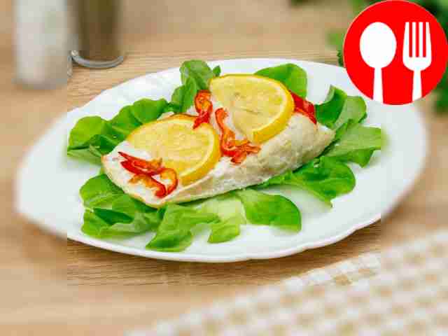Pike perch in parchment with chili pepper