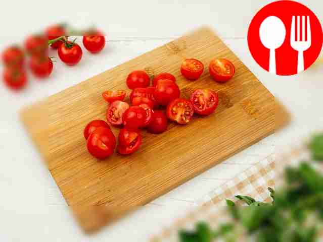 If you are using cherry tomatoes, cut them in...