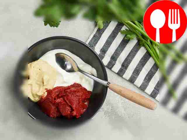 Prepare the gravy. Combine sour cream, tomato...