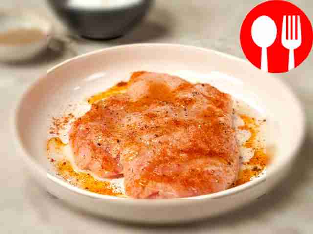 Marinate the meat. Beat the chicken fillet....