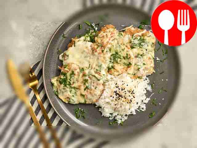 Serve microwaved chops with a side of rice.