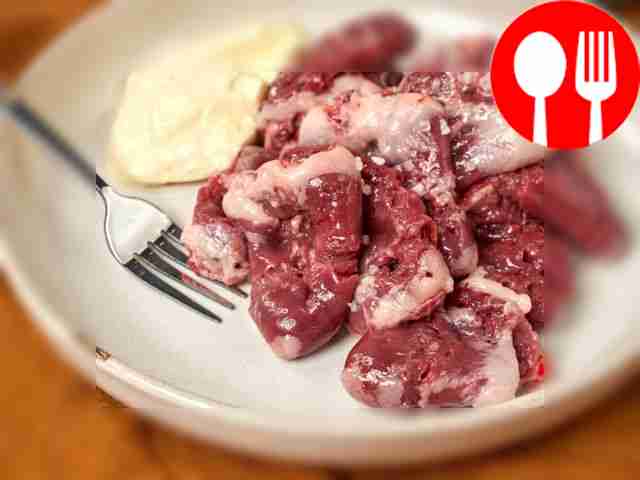 Prepare the offal. Beat off the turkey hearts....