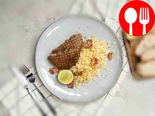 Place chops in waffle crusts on portioned...