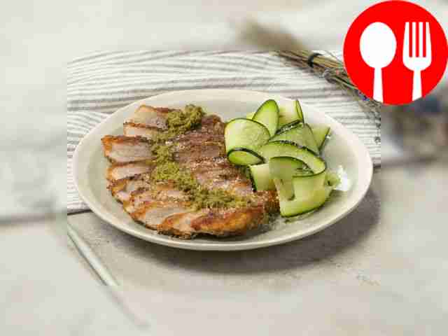 Chop with pesto sauce