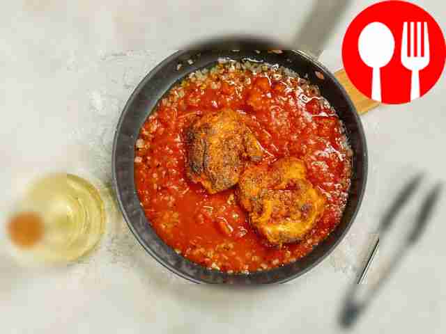 Simmer the chops in the sauce. Heat the...