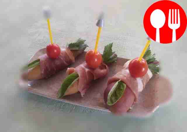 Appetizer with sweet potato in jamon