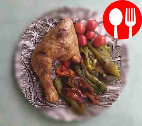Grilled peppers with baked chicken legs