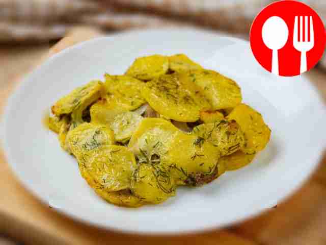 Potatoes baked with canned sardines