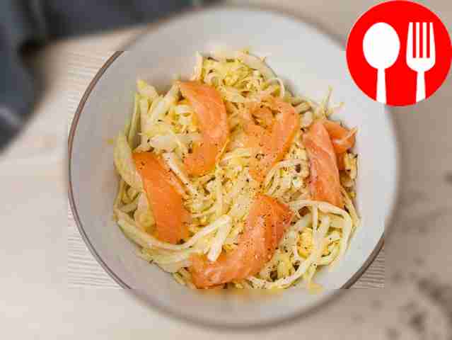 Salad with cabbage, egg and salmon