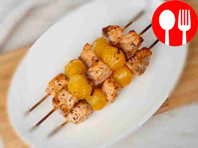 Place the finished skewers on a baking sheet...