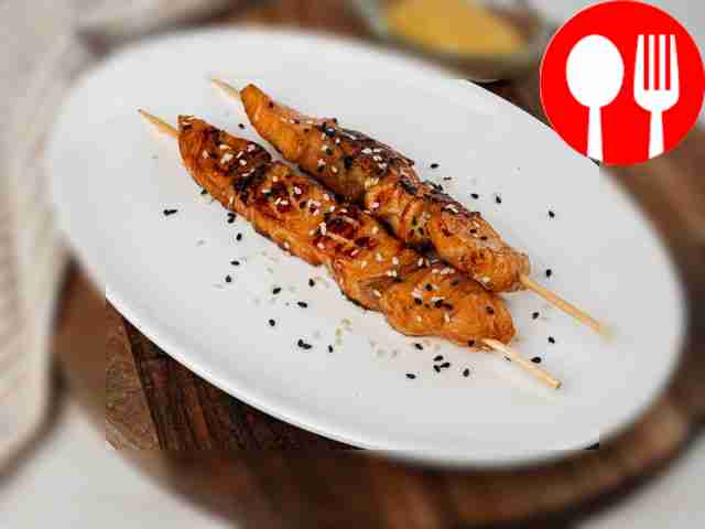 Salmon skewers on a grill pan