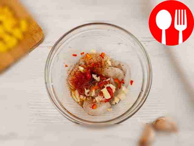 Peel the shrimp from the shell, place them in...