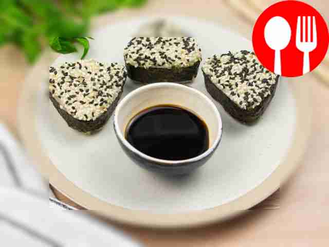 Onigiri with fresh cucumber and mint