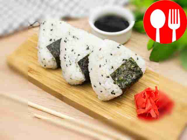 Onigiri with cod liver, basil and cilantro