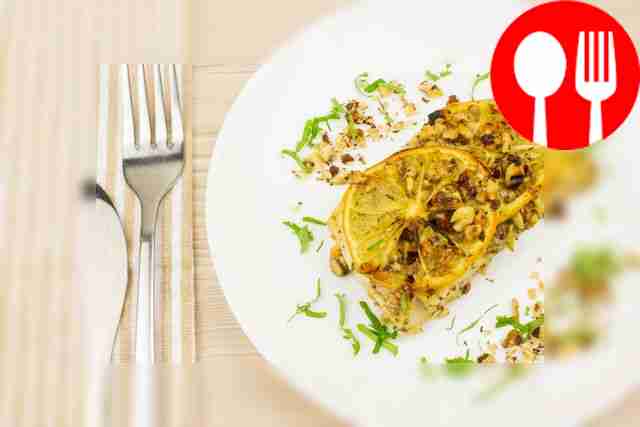 Pike perch with lemon and walnuts