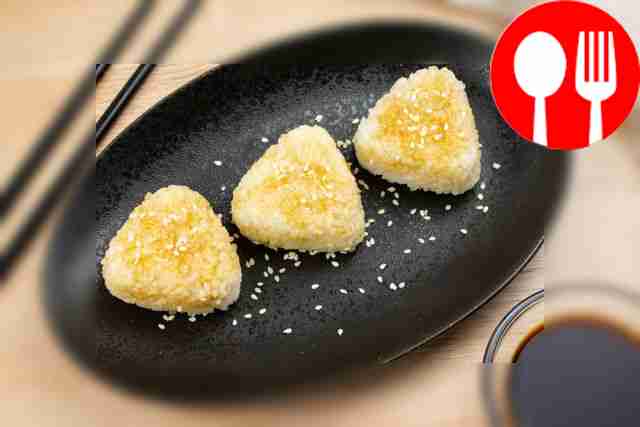 The dish is ready! Place onigiri on a plate...