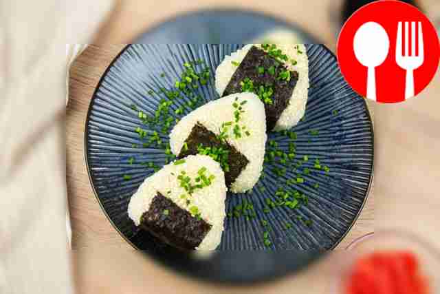 Onigiri with sausages and green onions
