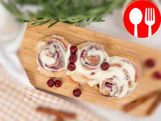 Cinnabons with frozen cherries