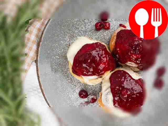 Cinnabons with cherry topping