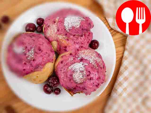 Cinnabons with cranberry glaze