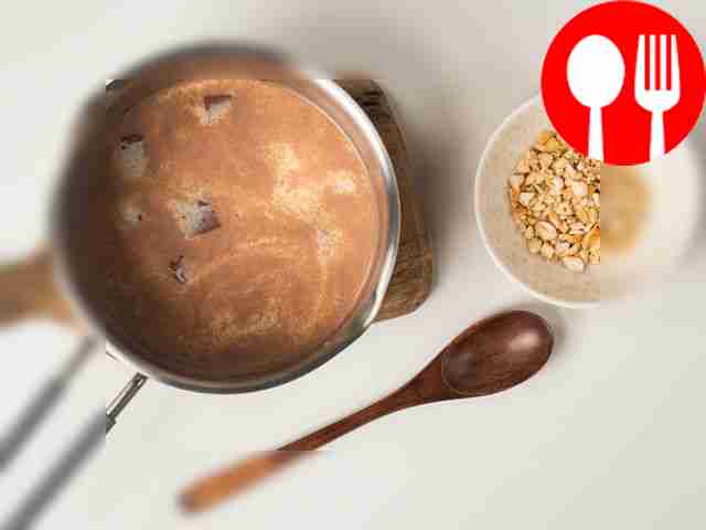 Prepare the ice cream. Place the saucepan with...