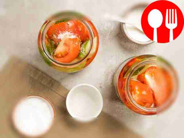 Preserve quince with tomatoes. Add salt and...