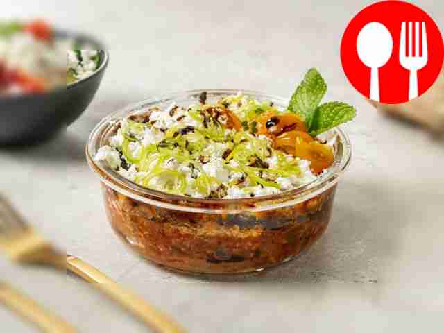 Moussaka with eggplant and feta cheese