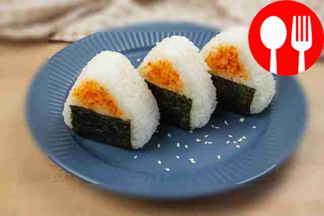 Onigiri with cheese and sriracha sauce