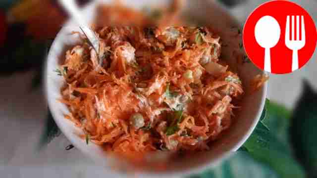 Fresh carrot, egg and green pea salad