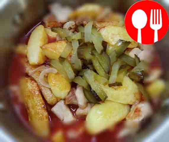 Pour tomato paste diluted with water with...