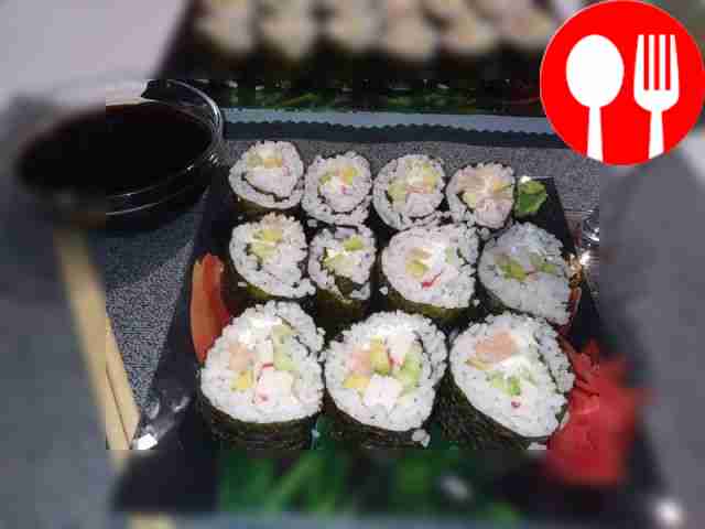 Healthy nori rolls with salmon and crab sticks