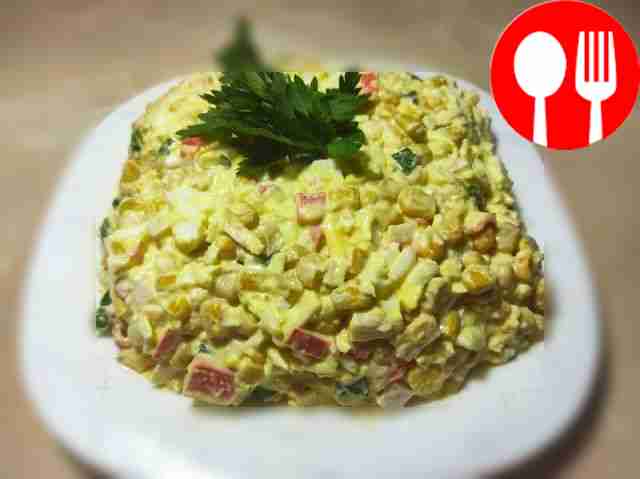 A simple and quick salad with crab sticks and corn