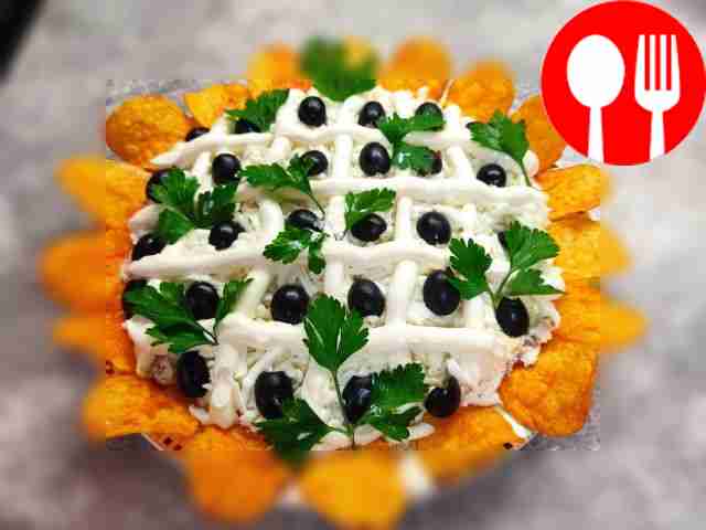 Delicious salad with cod liver