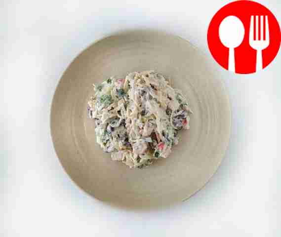 Bright salad of crab sticks, beans and cheese