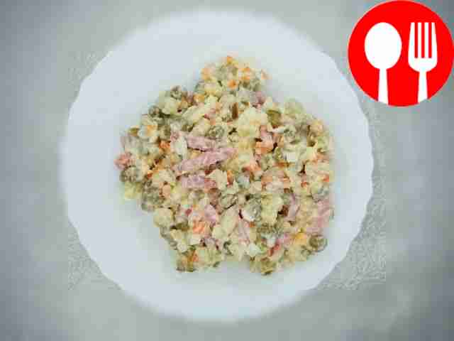 Unusual Olivier with smoked sausage