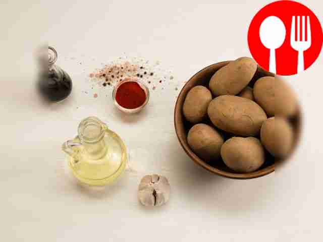 Cut the potatoes into slices, chop the garlic....