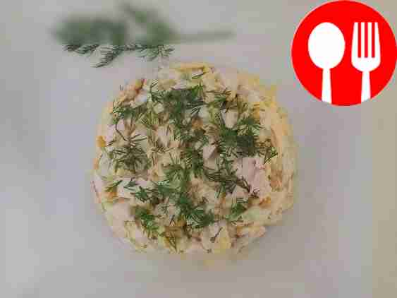 Salad with smoked breast, corn and cucumbers