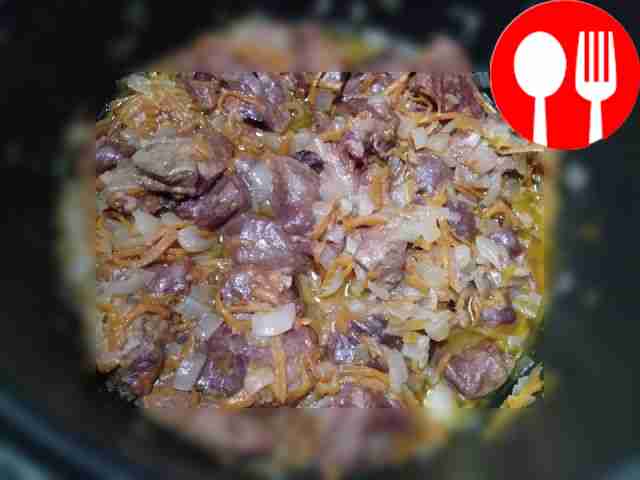 Pour oil into a multicooker, add onions and...