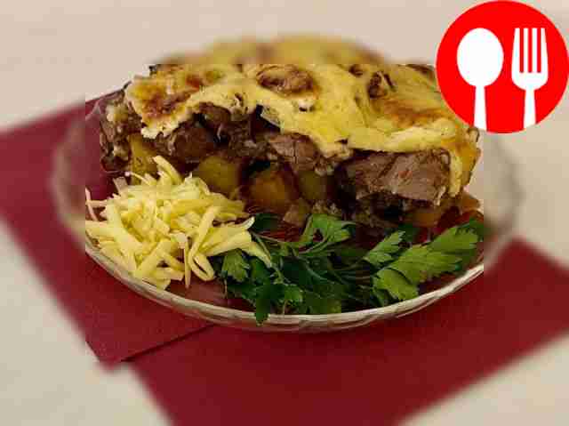 Baked liver with cheese and potatoes