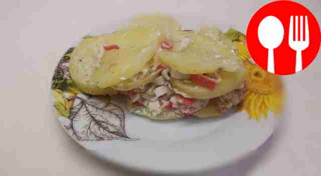 Potato casserole with crab sticks